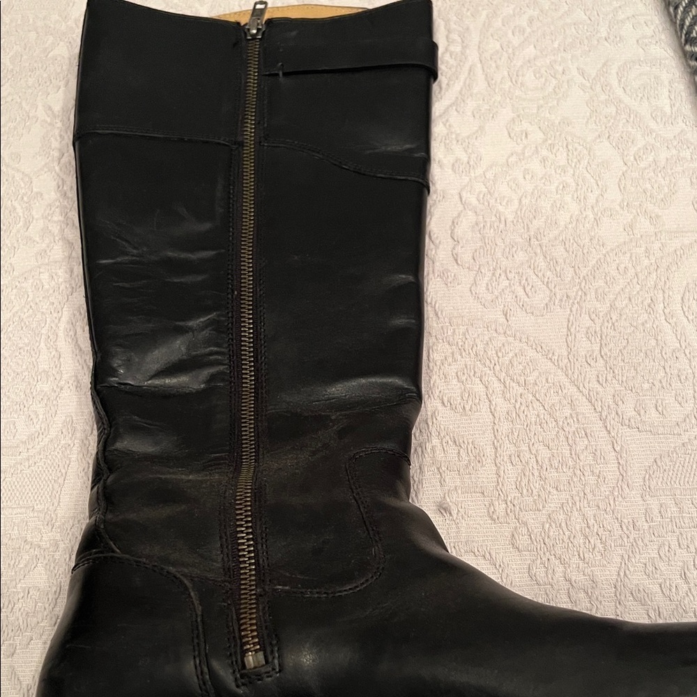 Frye Molly Button Tall Black Leather Knee-High Riding Boots - Women's - Picture 3 of 6